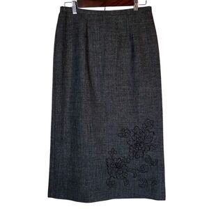 Sag‎ Harbor Petite Gray Tweed Embroidered Maxi Skirt Size 8P Dark Academia